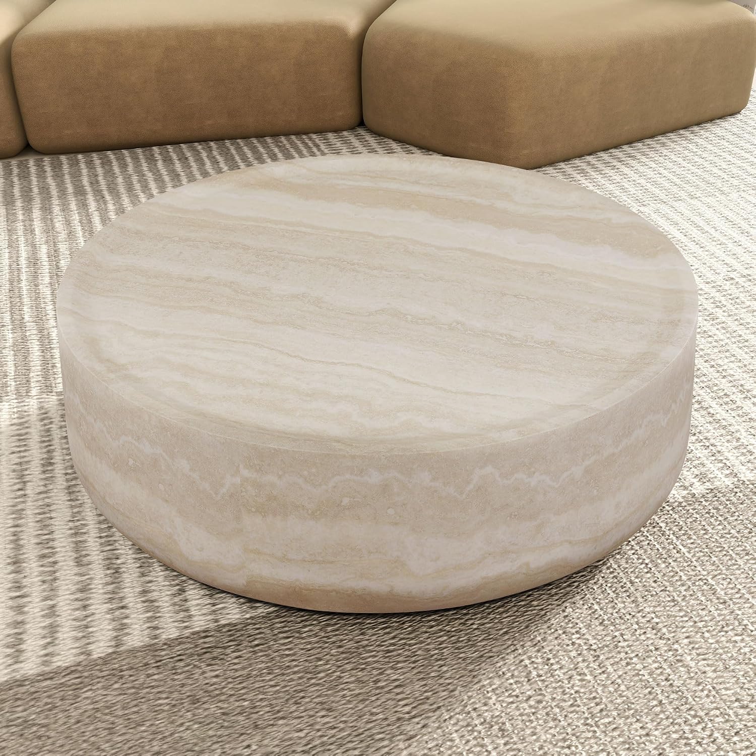 Round Coffee Table for Living Room, Modern Circle Coffee Table Faux Mars Pattern Center Table for Apartment, No Need Assembly (Marble, 31.49 Inch)