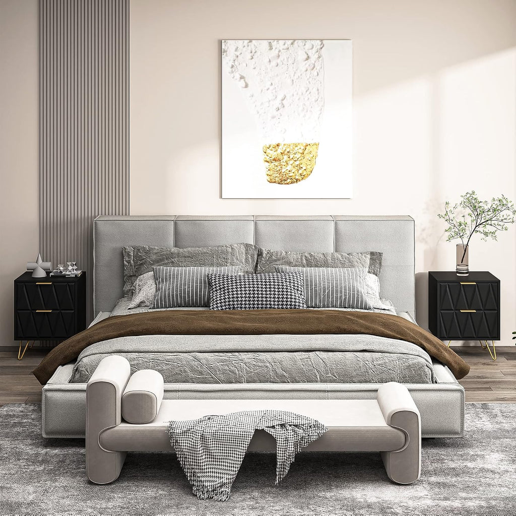 Spaco Black Nightstand Set of 2, Modern Bedside Tables Set of 2 with 2 Drawers for Bedroom, Night Stand with Gold Legs,End Side Tables for Living Room