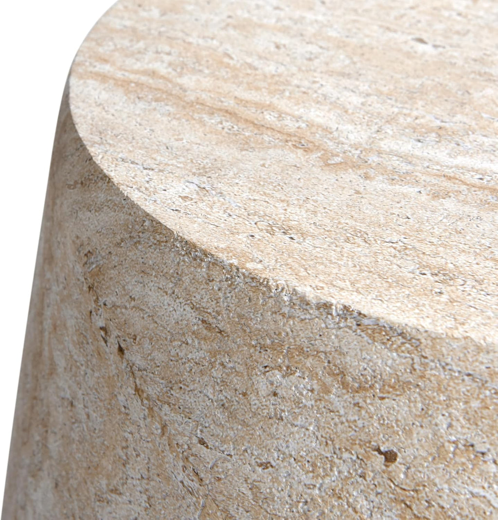 Empire Art Direct Barrel Travertine Stone Finish Italian Design MgO Side Accent Table, Living Room, Bedroom & Office, 18.8'x18.8'x16.1'