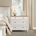 WAMPAT Farmhouse End Table with 3 Drawers, Large Wood Bedside Table Night Stand, Wide Sofa Side End Table 3 Drawers Chest, White