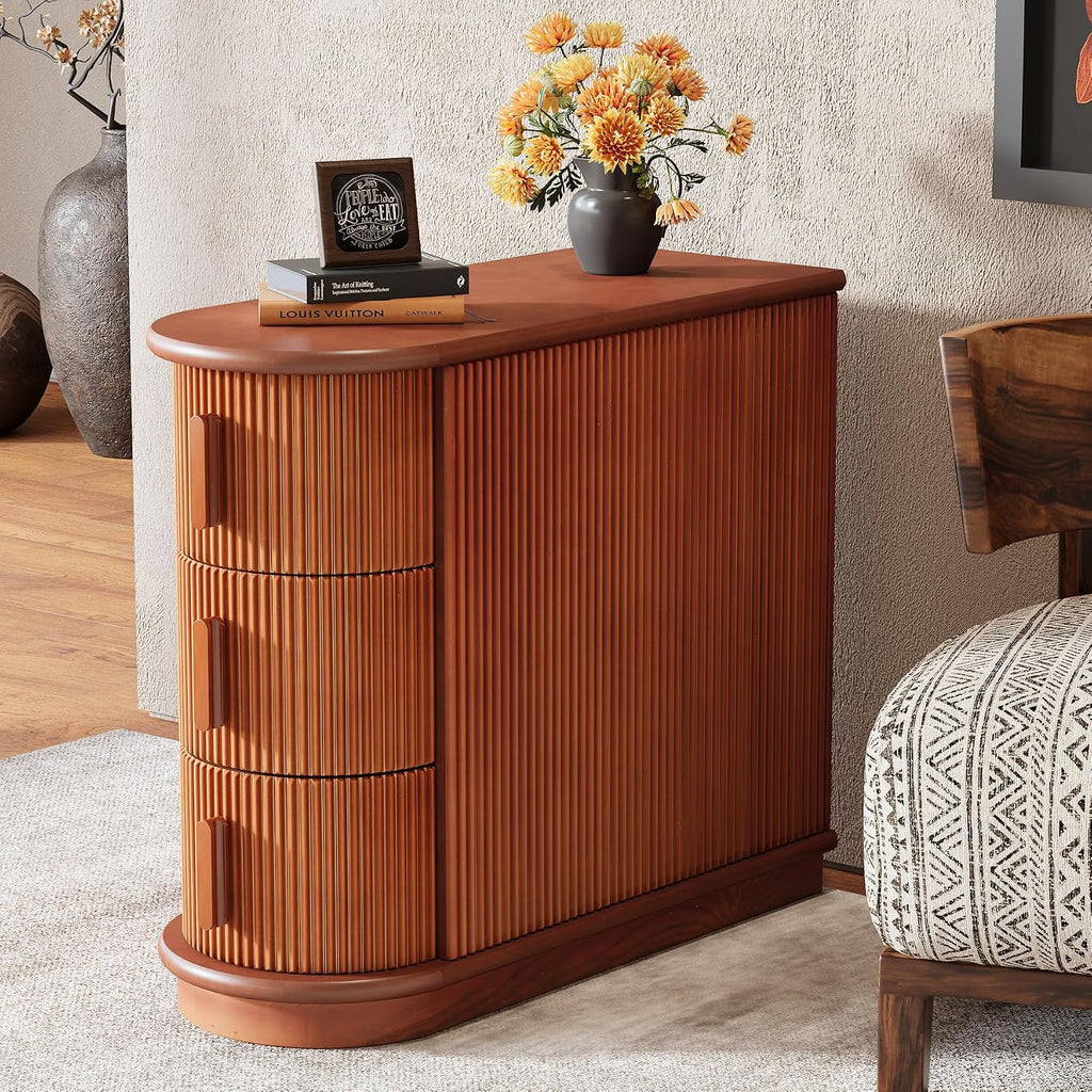 Tribesigns Set of 2 3-Drawer Wooden End Table, 2-Pack Modern Sofa Side Table, Narrow Chair Side Table Slim Nightstand for Living Room, Bedroom, Finished Back, No Assembly Required, Walnut