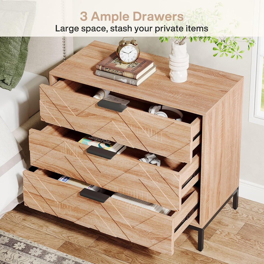 Tribesigns Wooden Nightstand Set of 2 with 3 Drawers, 31' Wide Night Stand with Metal Legs, Modern Large Bedside End Table for Bedroom, Living Room