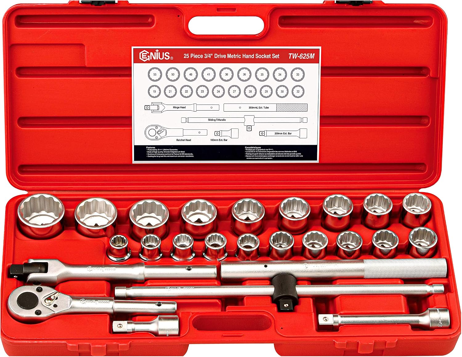 Genius Tools 25PC 3/4' Dr. Metric Hand Socket Set (12-Point) (CR-Mo) - TW-625M