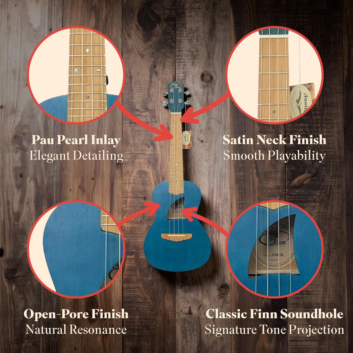 Bamboo Beach Concert Ukulele for Adults, Beginner and Professional Musical Instrument, Travel-Friendly with Gig Bag, Concert Blue