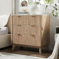 T4TREAM Fluted 3 Drawers Nightstand, Oversized Extra Large Modern Side Table with Faux Marble Top, End Table Bedside for Bedroom, Living Room, Curved Profile Design, Natural Oak | Fluted