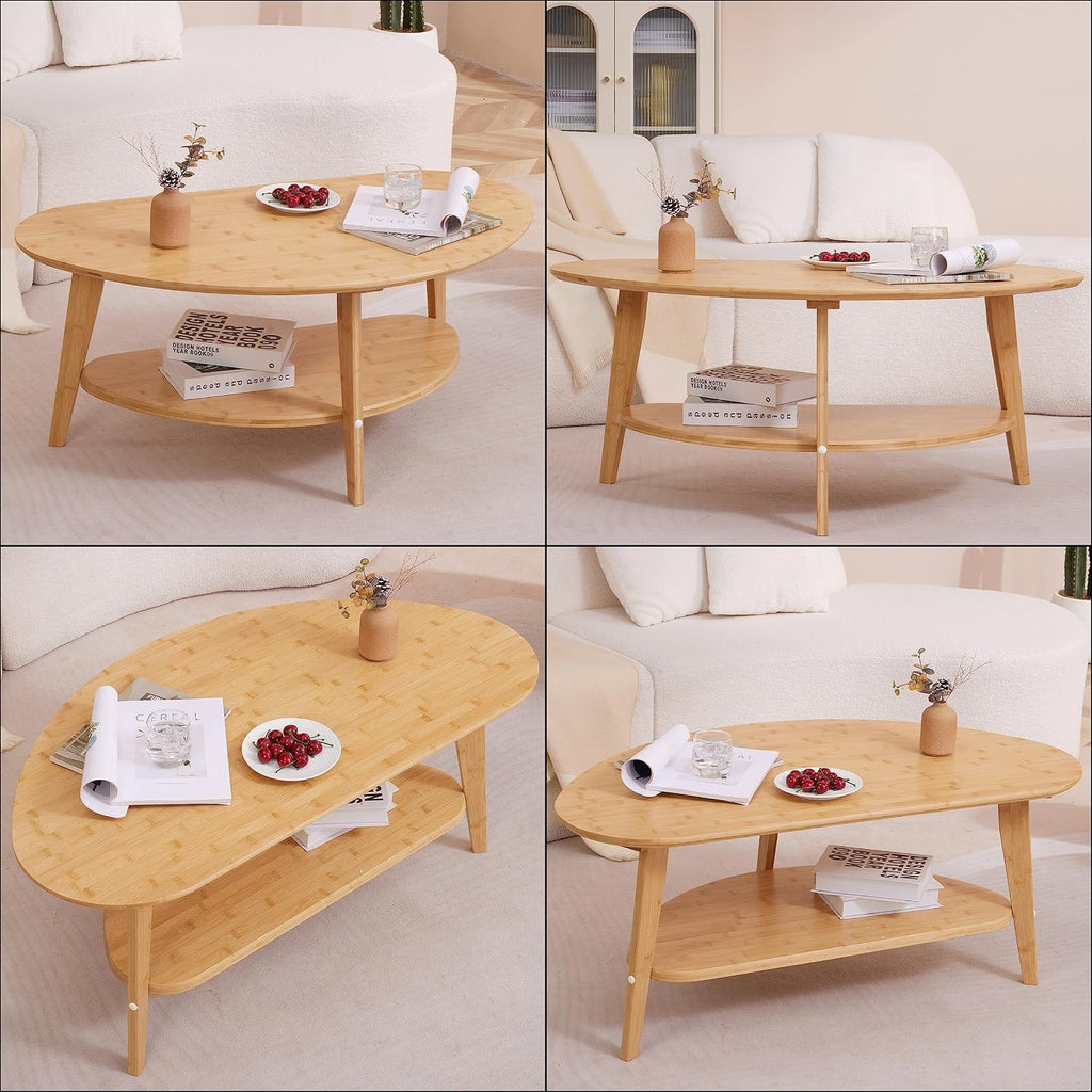 NAVREX Coffee Table, Mid Century Modern Oval Coffee Tables for Living Room, 100% Solid Wood, FSC Certifiled 40.2'*22' Round Center Table, Value Lies in Material, Easy Assembly