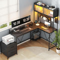 kepptory L Shaped Gaming Desk with 2 Drawers and Hutch, Home Office Computer Desk with Computer Stand and Pegboard, Corner Desk with Printer Desktop&Power Outlet, Black