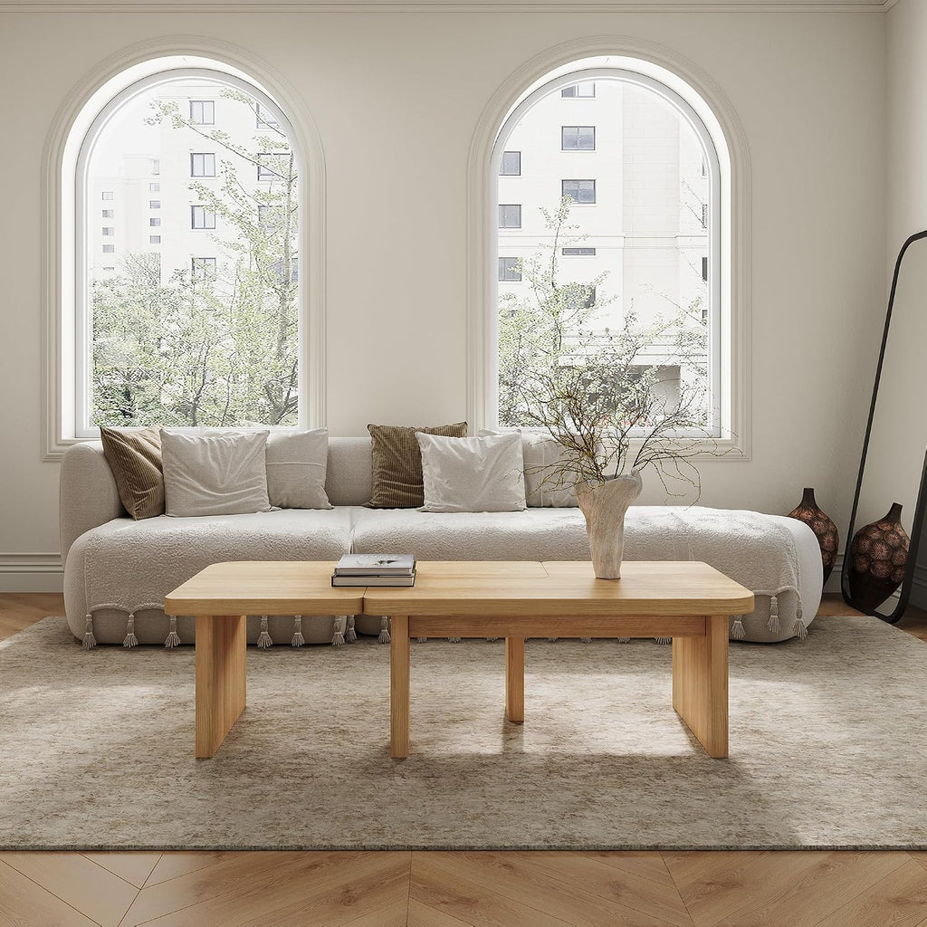 Modular Modern Coffee Table for Living Room, Free Adjustable Shape, Minimalist Square Living Room Tea Table, Light Wood Nesting Table Set of 2