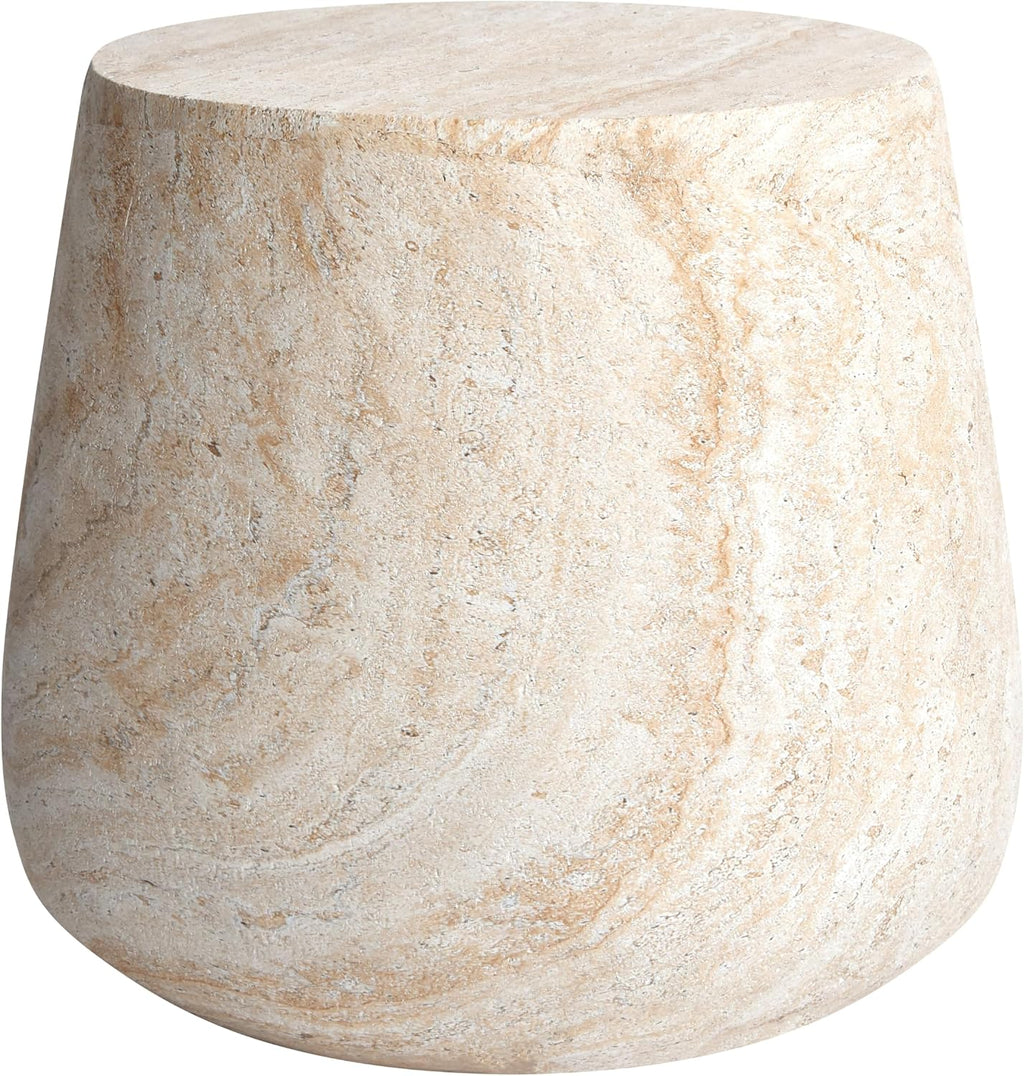 Empire Art Direct Barrel Travertine Stone Finish Italian Design MgO Side Accent Table, Living Room, Bedroom & Office, 18.8'x18.8'x16.1'