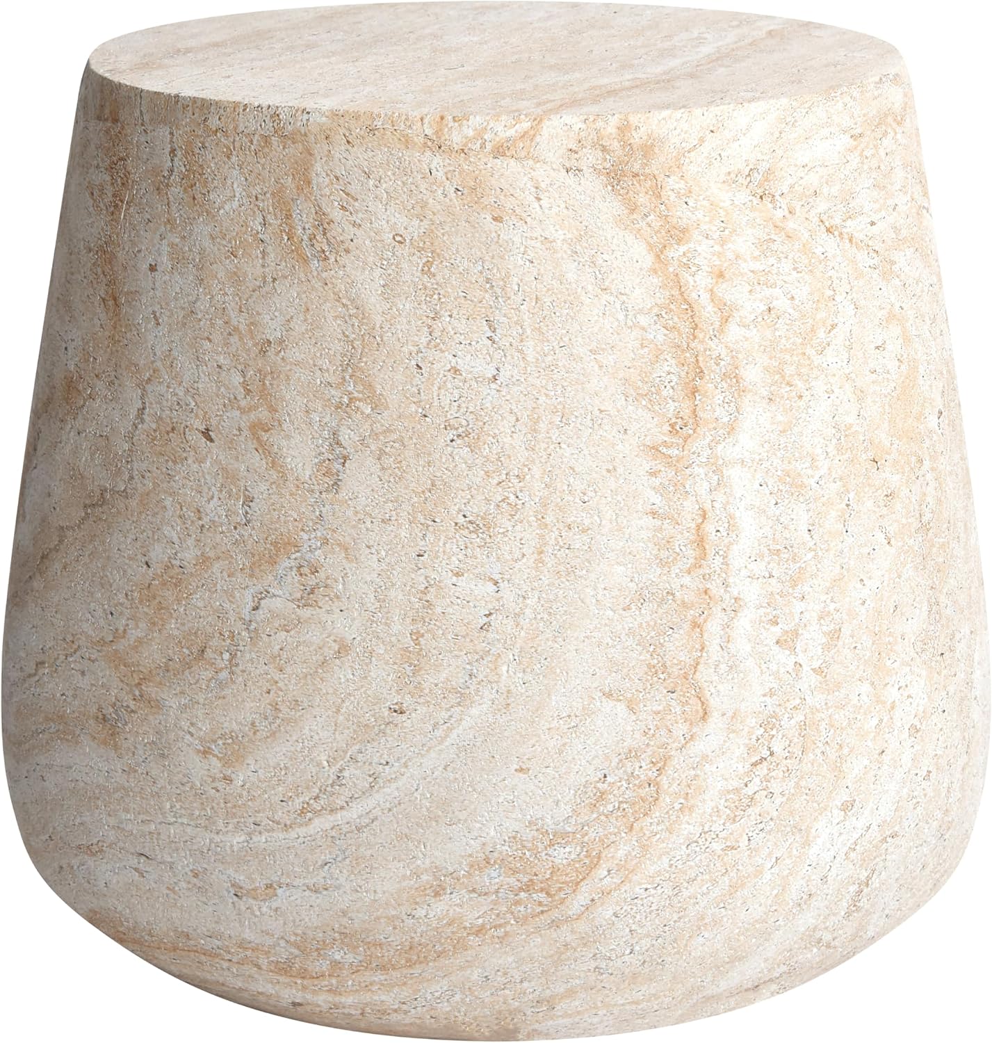 Empire Art Direct Barrel Travertine Stone Finish Italian Design MgO Side Accent Table, Living Room, Bedroom & Office, 18.8'x18.8'x16.1'