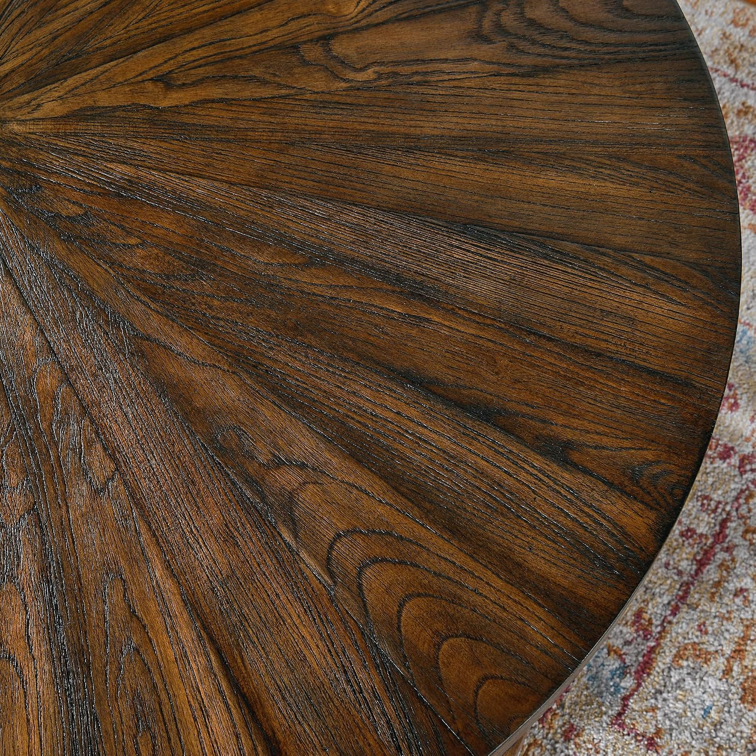 33.5' Round Coffee Table with Storage Shelf, Solid Wood Living Room Table with Umbrella Shaped Top, Farmhouse Center Cocktail Table for Office, Easy Assembly, Vintage Brown KFZ3338NC