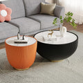 Modern Round Coffee Table Set of 2 Luxury Sintered Stone Top Coffee End Table in Black/Orange Leatherette Creative Bowl-Shape Small Coffee Side End Tables for Living Room Bedroom