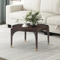 Lexicon Round Wood Coffee Table with Gold Metal Cap, 36' Dia. Mid Century Modern Round Birch Wood Veneer Accent Table for Contemporary Living Room, Easy Assembly, Dark Brown