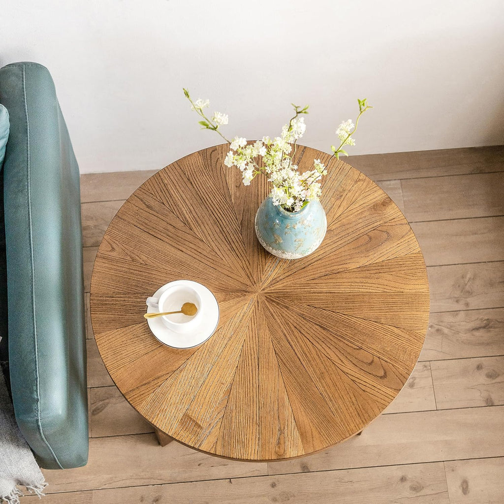 Gexpusm Round Wood End Table for Living Room, 2 Tier Farmhouse Circle Side Table, Rustic Mid-Century Wooden End Table for Apartment, Easy Assembly(25.20x25.20x24.21 in,Espresso)