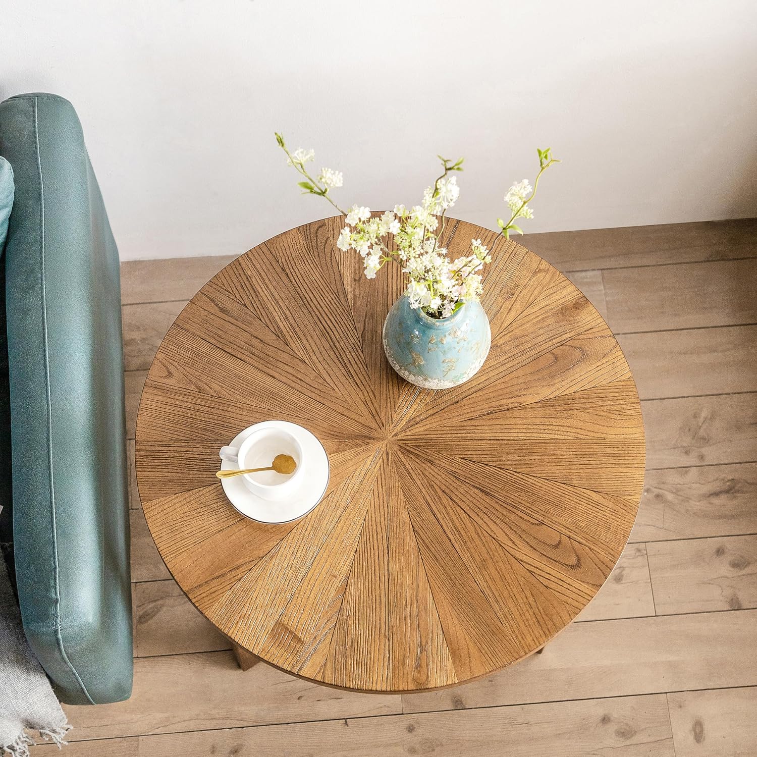 Gexpusm Round Wood End Table for Living Room, 2 Tier Farmhouse Circle Side Table, Rustic Mid-Century Wooden End Table for Apartment, Easy Assembly(25.20x25.20x24.21 in,Espresso)