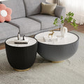 Modern Round Coffee Table Set of 2 Luxury Sintered Stone Top Coffee End Table in Grey/Black Leatherette Creative Bowl-Shape Small Coffee Side End Tables for Living Room,Fully Assembled