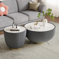 Modern Round Coffee Table Set of 2 Luxury Sintered Stone Top Coffee End Table in Grey Leatherette Creative Bowl-Shape Small Coffee Side End Tables for Living Room,Fully Assembled