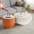 Modern Round Coffee Table Set of 2 Luxury Sintered Stone Top Coffee End Table in White/Orange Leatherette Creative Bowl-Shape Small Coffee Side End Tables for Living Room Bedroom