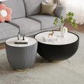 Modern Round Coffee Table Set of 2 Luxury Sintered Stone Top Coffee End Table in Black/Grey Leatherette Creative Bowl-Shape Small Coffee Side End Tables for Living Room,Fully Assembled