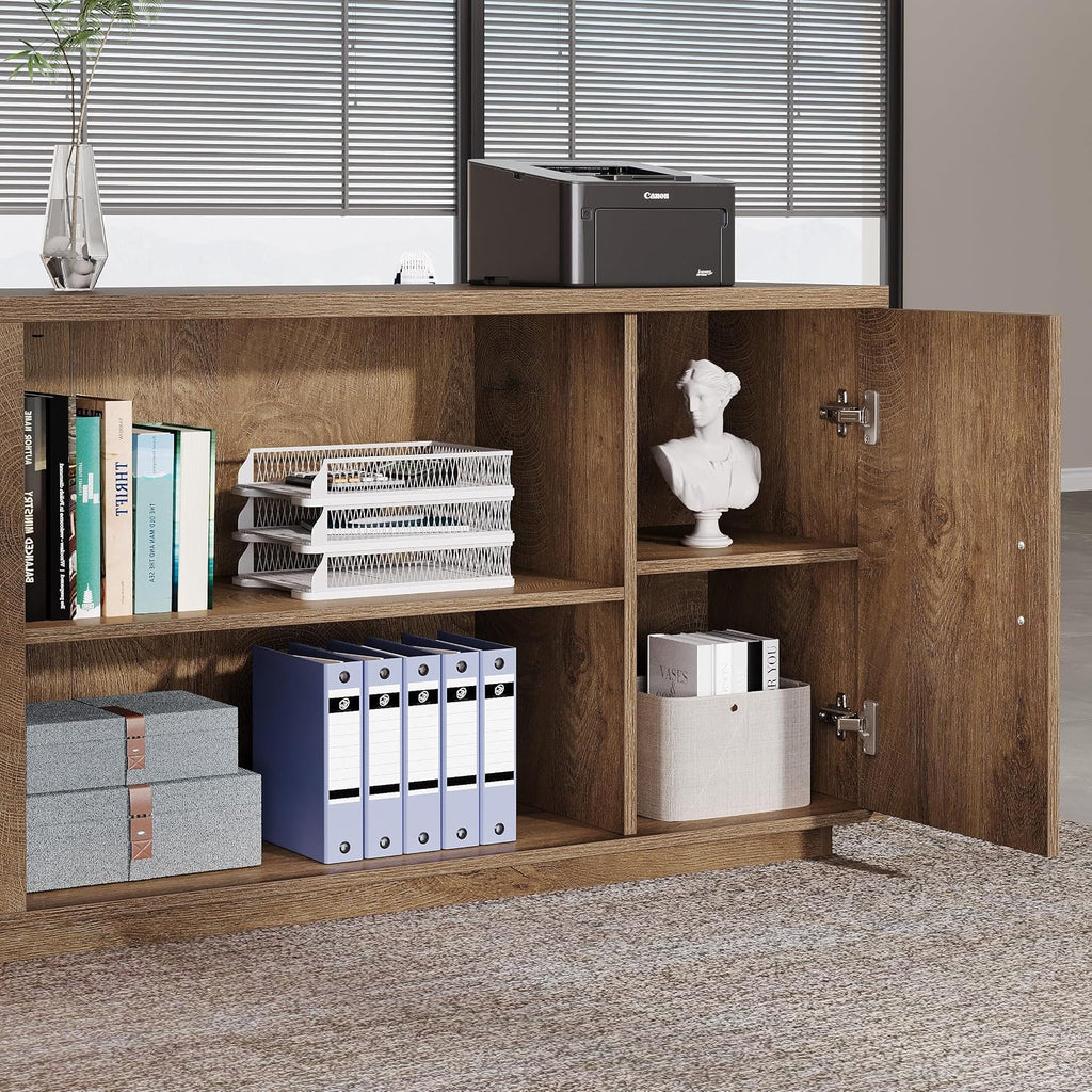 Tribesigns 85.8-Inch L-Shaped Executive Desk, Extra Large Modern Office Desk with File Drawers, Door Cabinet & Shelves, Commercial Office Table, Home Business Workstation, Natural Oak
