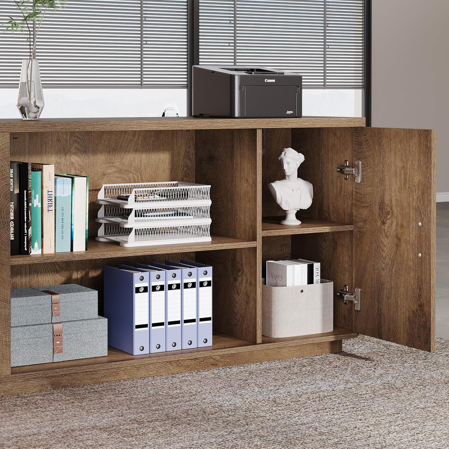 Tribesigns 85.8-Inch L-Shaped Executive Desk, Extra Large Modern Office Desk with File Drawers, Door Cabinet & Shelves, Commercial Office Table, Home Business Workstation, Natural Oak