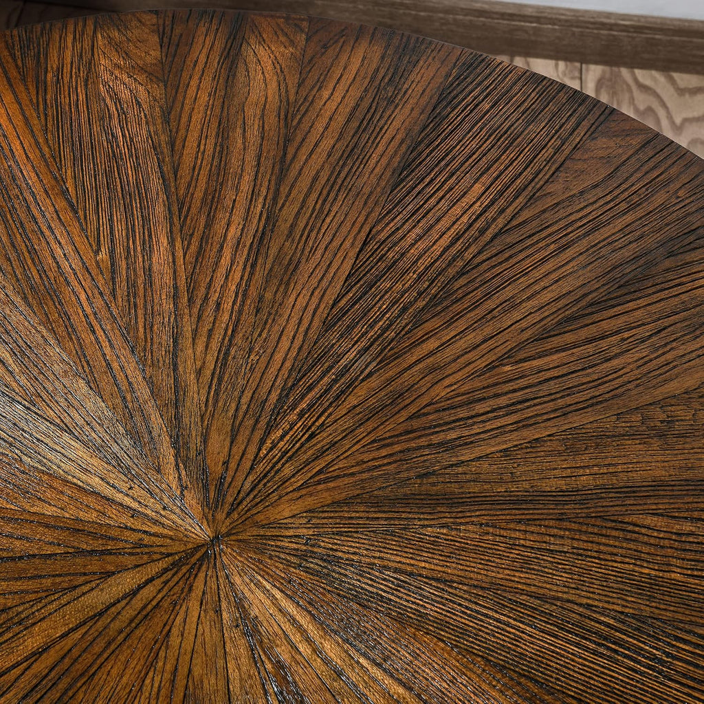Large Round End Table with Storage Shelf, 25.2' Dia Rustic Beside Tables with Umbrella Top, Traditional Circular Sofa Side Table-,Telephone Table for Living Room Easy Assembly, Vintage Brown CJZ3338NC