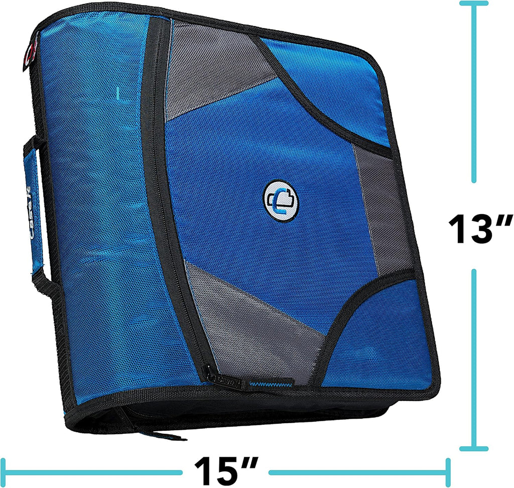 Case-it King Sized Zip Tab School Zipper Binder | 4-Inch D-Rings, 800 Sheet Capacity, 5-Subject Expanding File Folder, Multiple Pockets & Storage Organizer, Shoulder Strap | D-186 Blue | 4 Pack